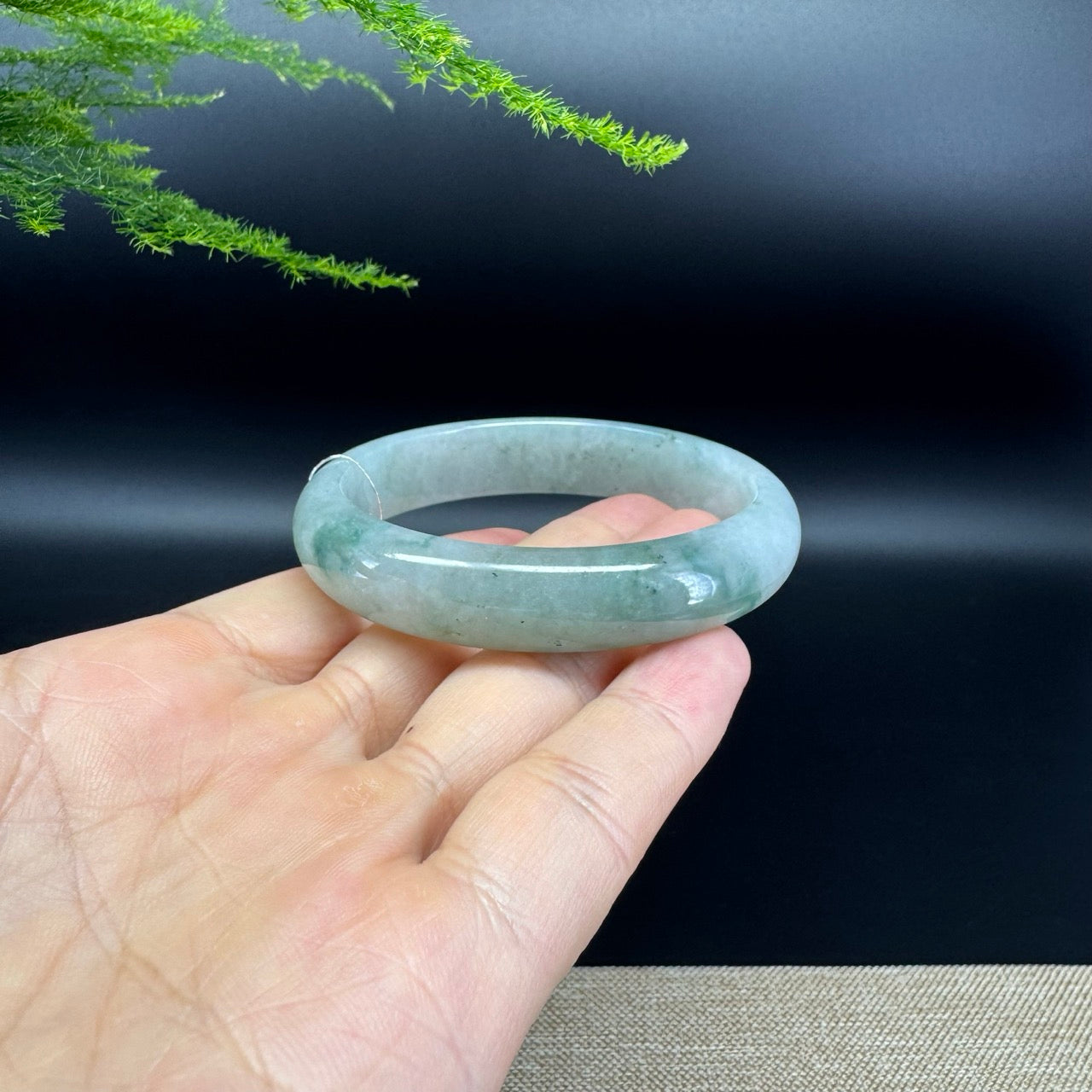 Genuine Burmese Icy Blue Flower Jade Jadeite Bangle Bracelet ( 55.8*50.6mm)
