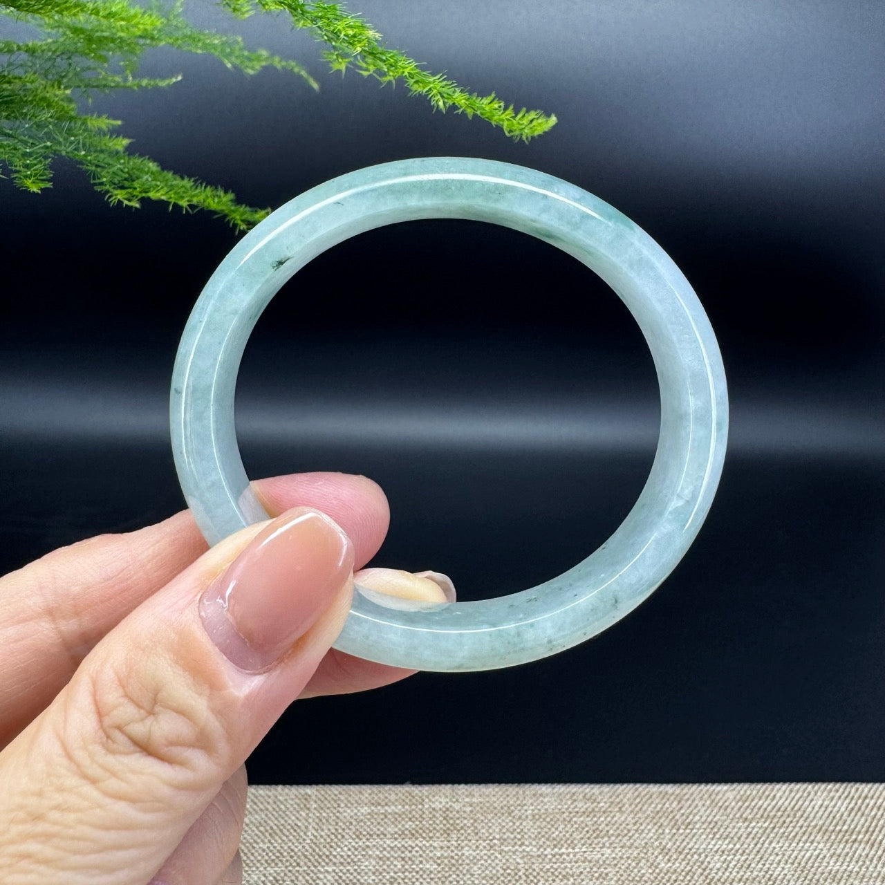 Genuine Burmese Icy Blue Flower Jade Jadeite Bangle Bracelet ( 55.8*50.6mm)