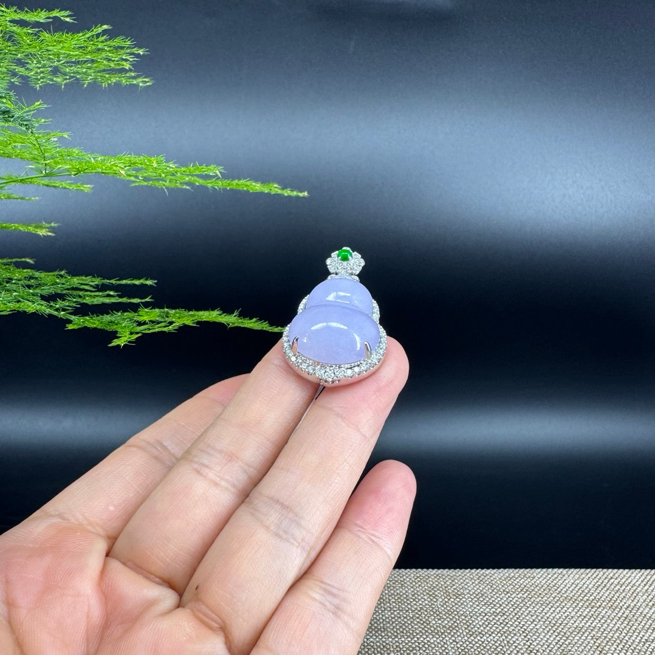 RealJade® Co. 18K White Gold Genuine Lavender Jadeite Jade Hu Lu Necklace