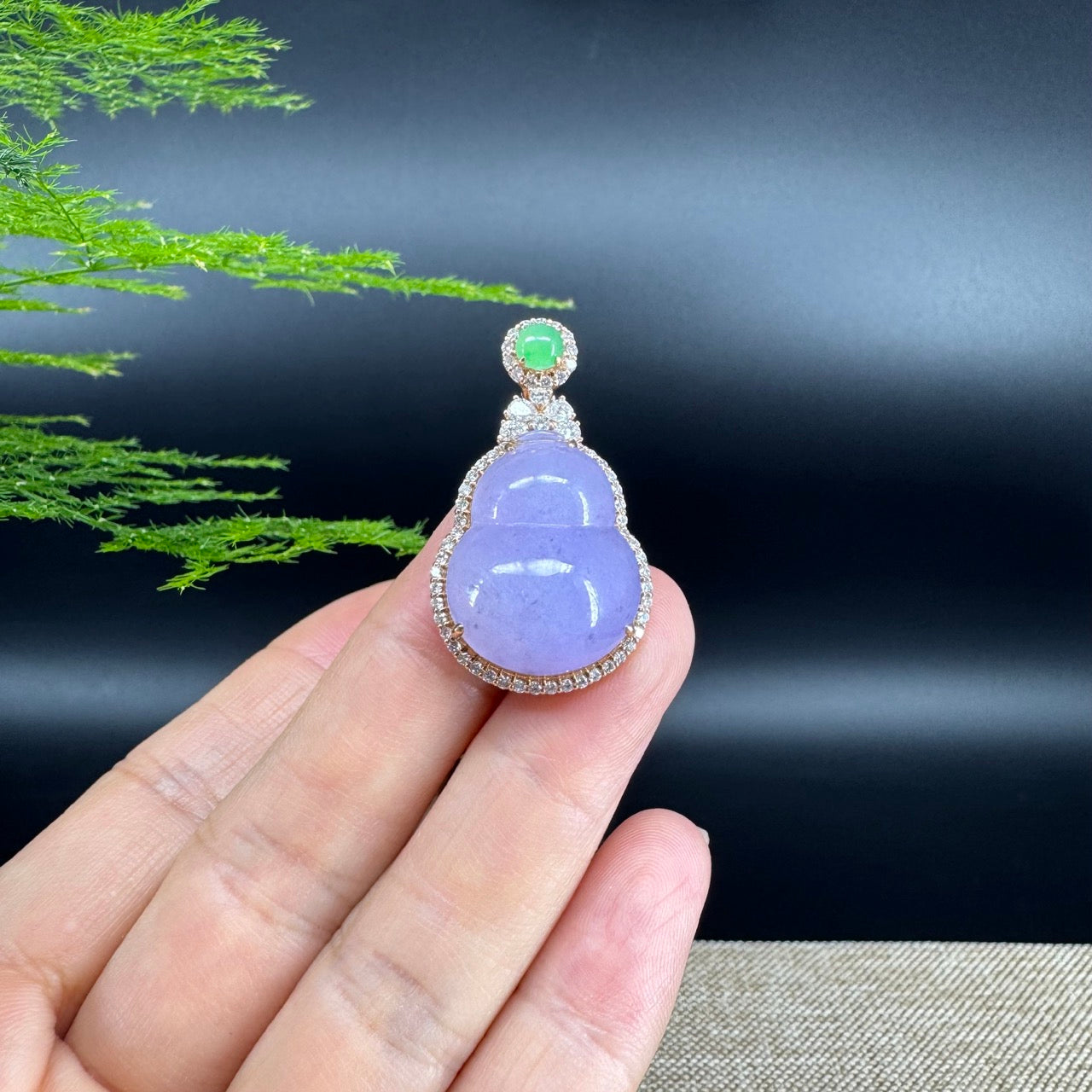 RealJade® Co. 18K Rose Gold Genuine Lavender Jadeite Jade Hu Lu Necklace