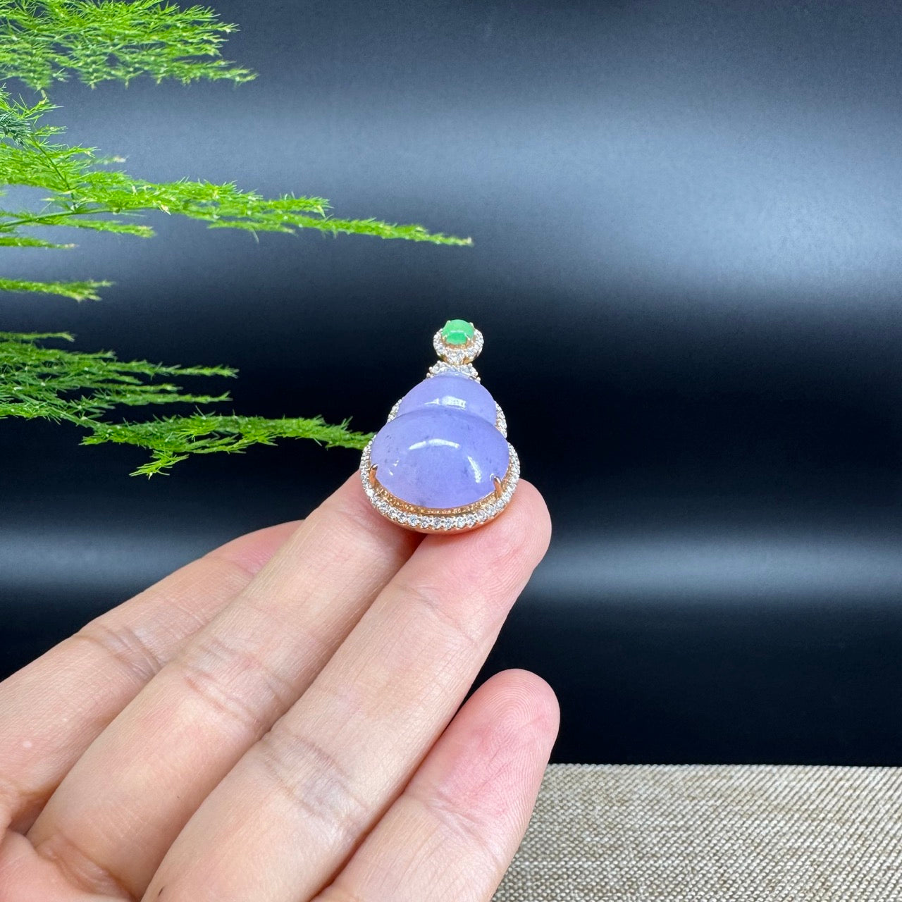 RealJade® Co. 18K Rose Gold Genuine Lavender Jadeite Jade Hu Lu Necklace