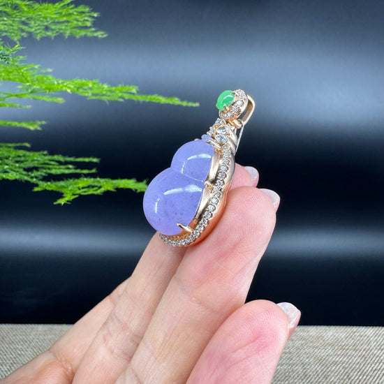 RealJade® Co. 18K Rose Gold Genuine Lavender Jadeite Jade Hu Lu Necklace