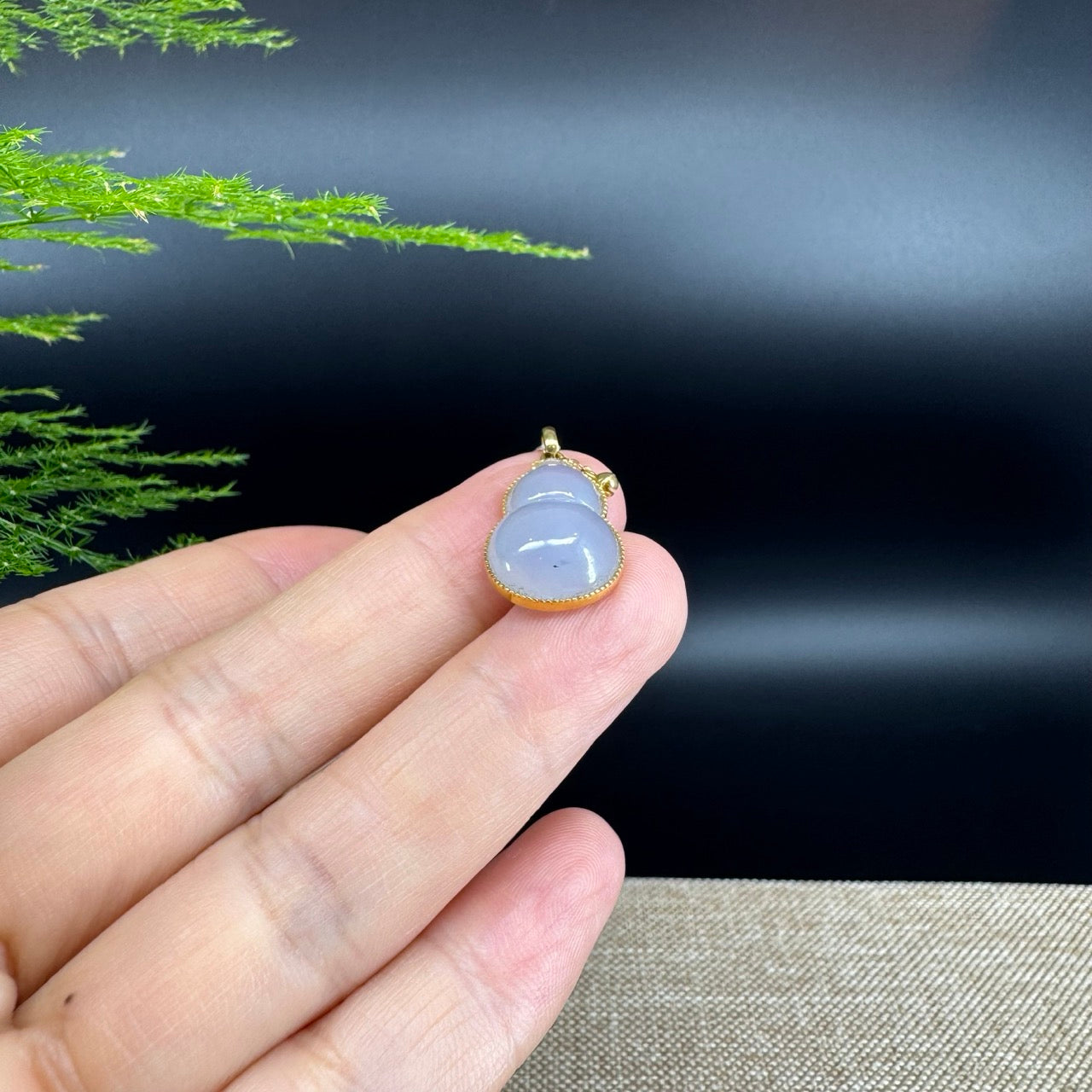 RealJade® Co. Genuine Ice Lavender Jadeite Jade Good Luck Hulu Bottle Gourd Necklace With 18K Yellow Gold Bail