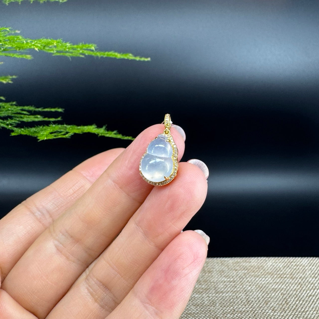 RealJade® Co. Genuine Icy Jadeite Jade Good Luck Hulu Bottle Gourd Necklace With 18K Yellow Gold Bail