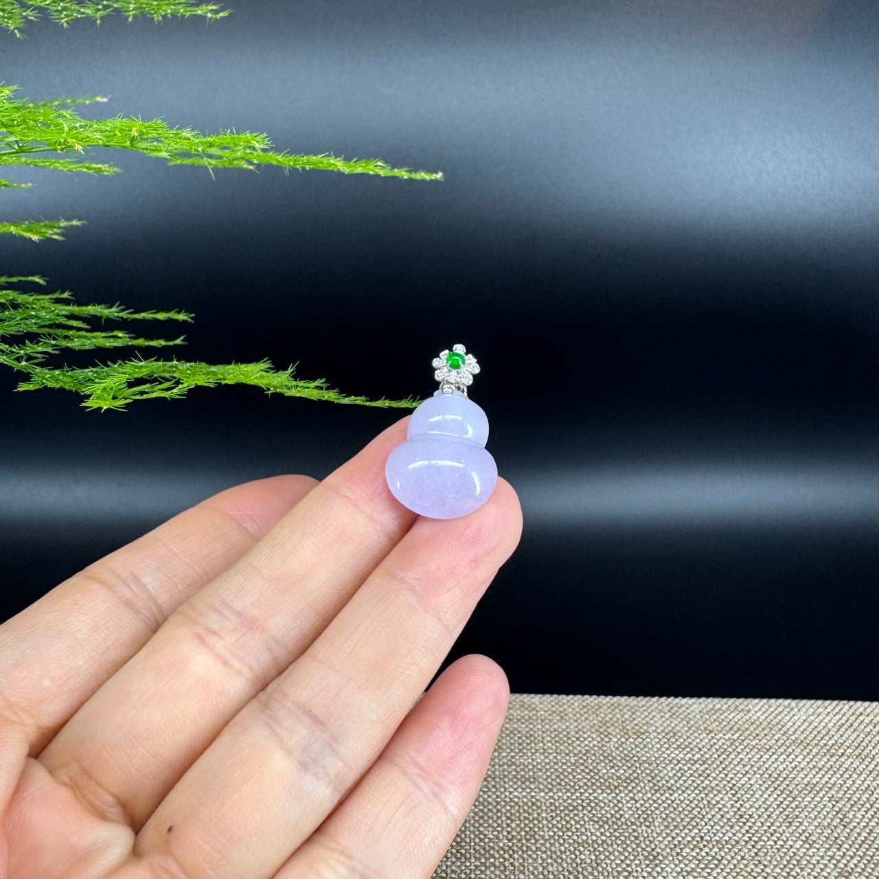 RealJade® Co. Genuine Lavender Jadeite Jade Good Luck Hulu Bottle Gourd Necklace With 18K Yellow White Bail