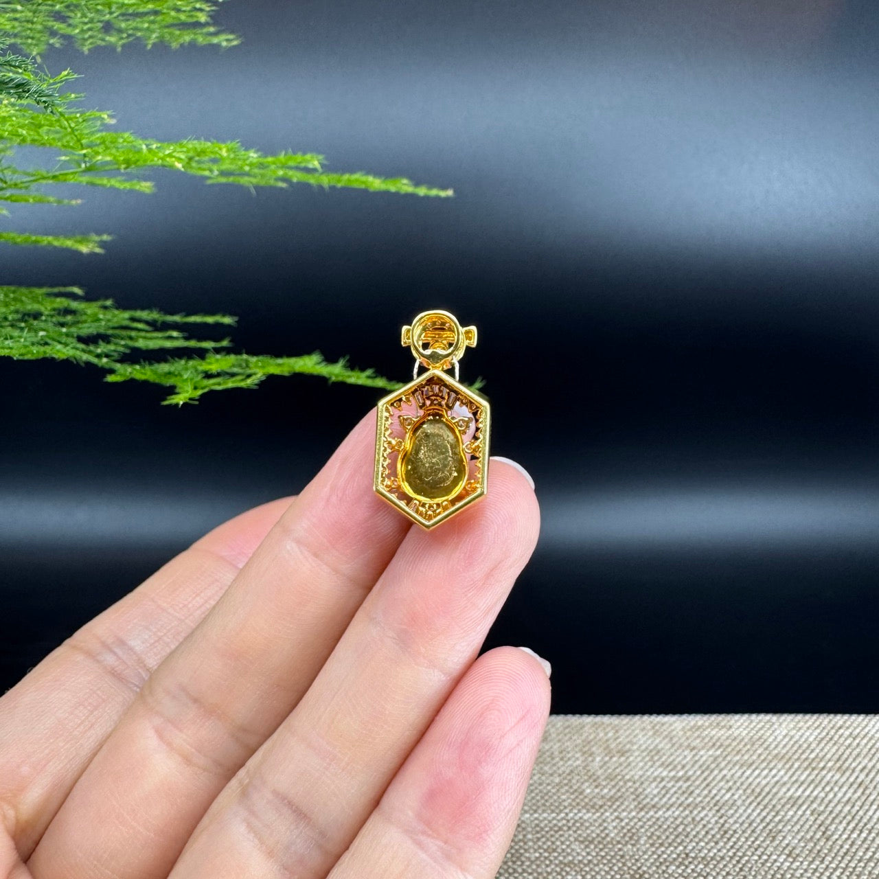 RealJade® Co. Genuine Green Jadeite Jade Good Luck Hulu Bottle Gourd Necklace With 18K Yellow Gold Bail