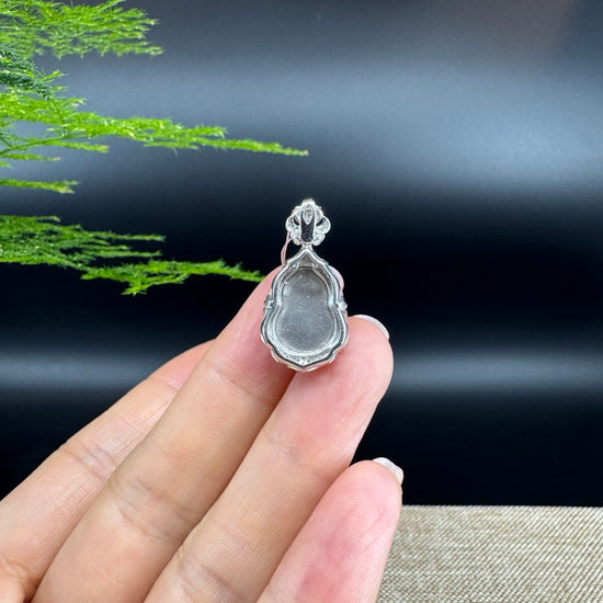 RealJade® Co. Genuine Icy Jadeite Jade Good Luck Hulu Bottle Gourd Necklace With 18K Gold Bail