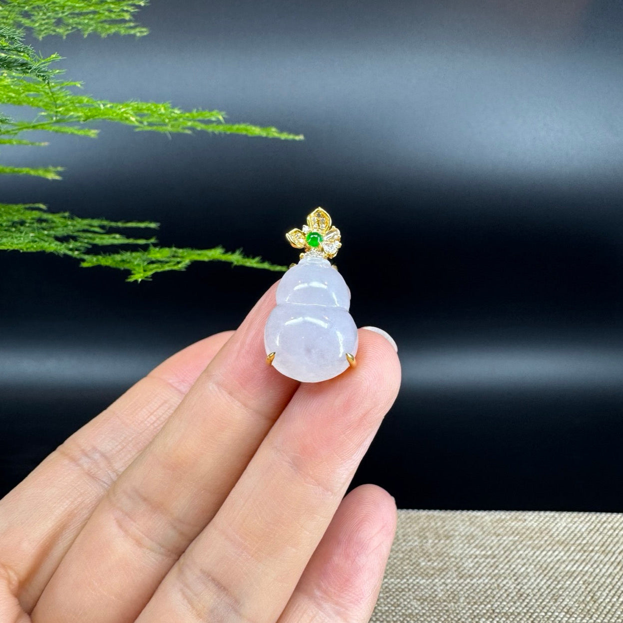 RealJade® Co. Genuine Icy Jadeite Jade Good Luck Hulu Necklace With 18K Yellow Gold Bail