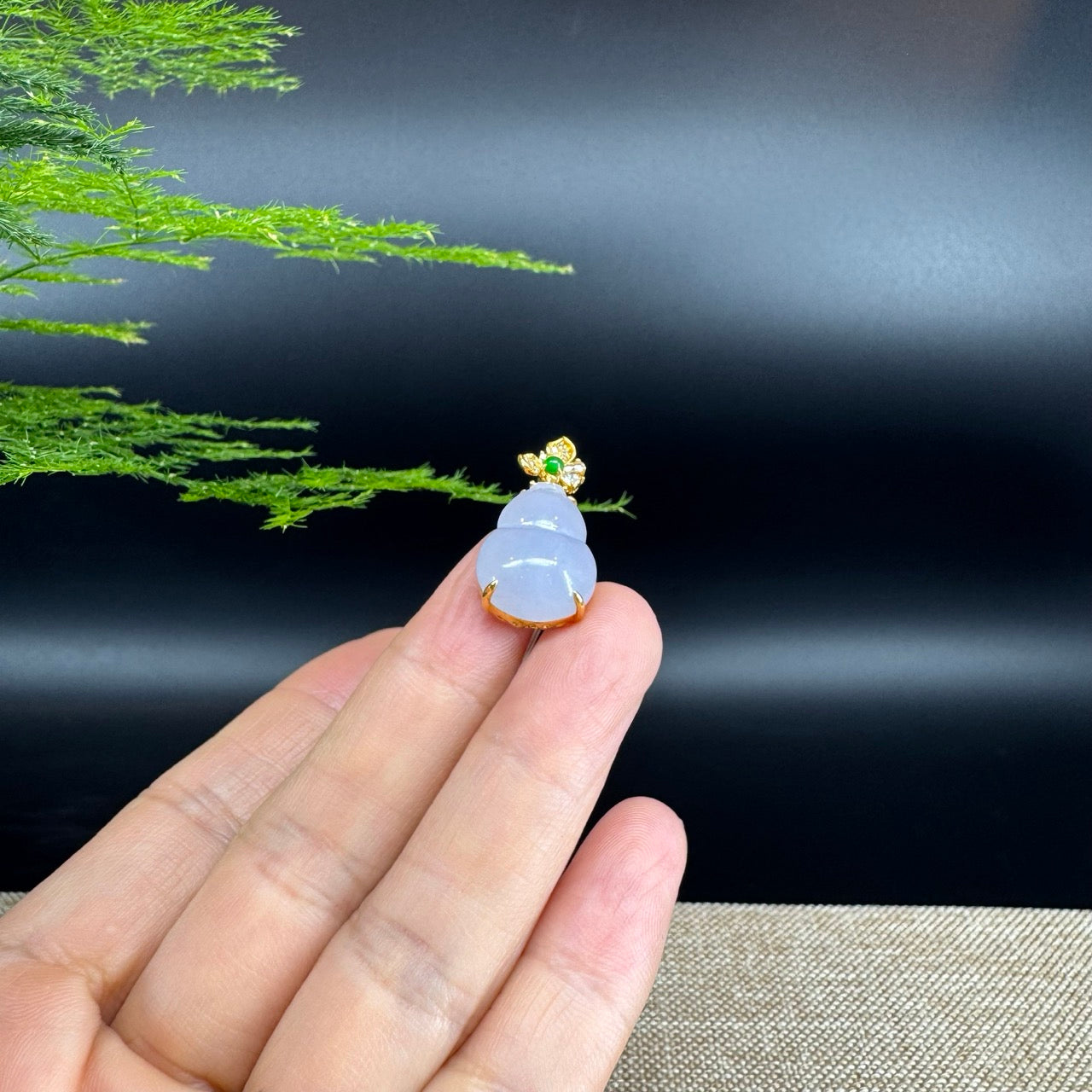 RealJade® Co. Genuine Light Lavender Jadeite Jade Good Luck Hulu Necklace With 18K Yellow Gold Bail