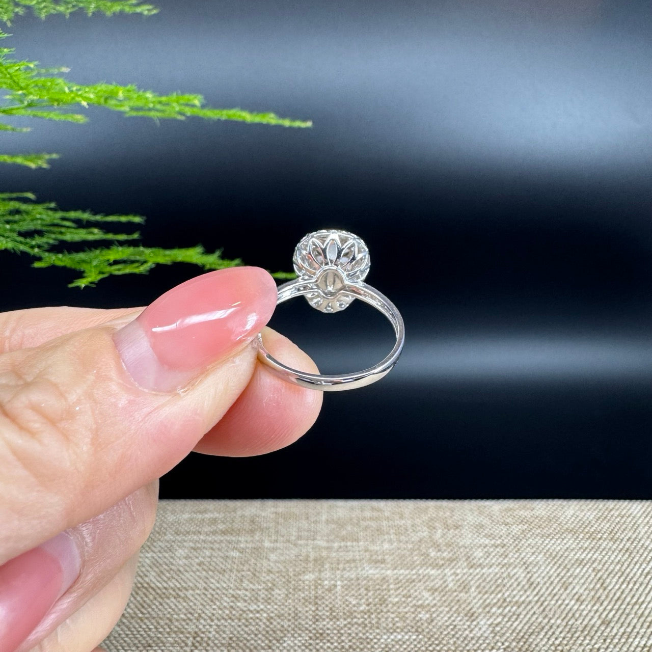 RealJade® "Amelie" 18k White Gold Natural Honey Yellow Jadeite Hulu Ring With Diamonds