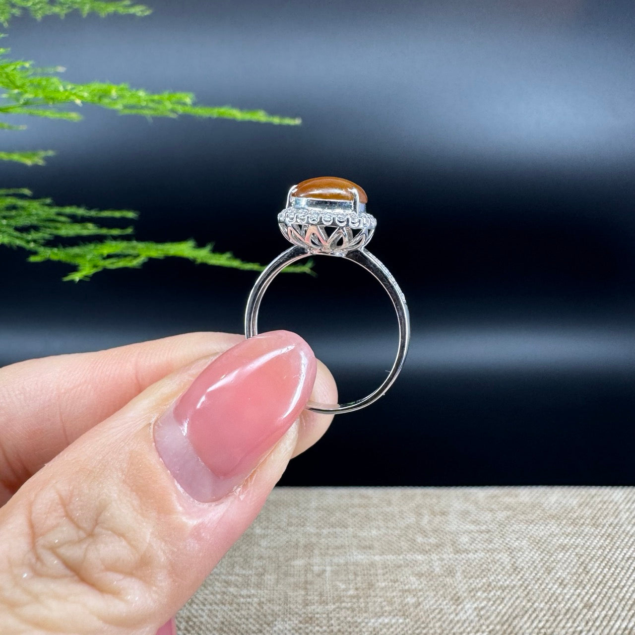 RealJade® "Amelie" 18k White Gold Natural Honey Yellow Jadeite Hulu Ring With Diamonds