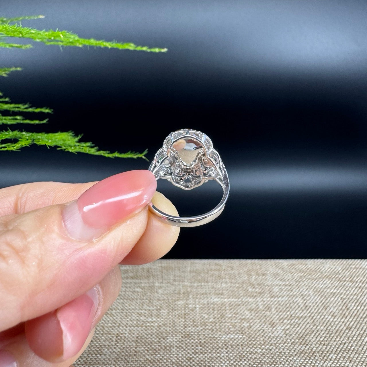 RealJade® "Amelie" 18k White Gold Natural Yellow Jadeite Hulu Ring With Diamonds