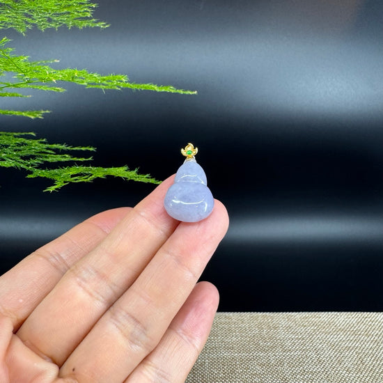 RealJade® Co. Genuine Lavender Jadeite Jade Good Luck Hulu Necklace With 18K Yellow Gold Bail