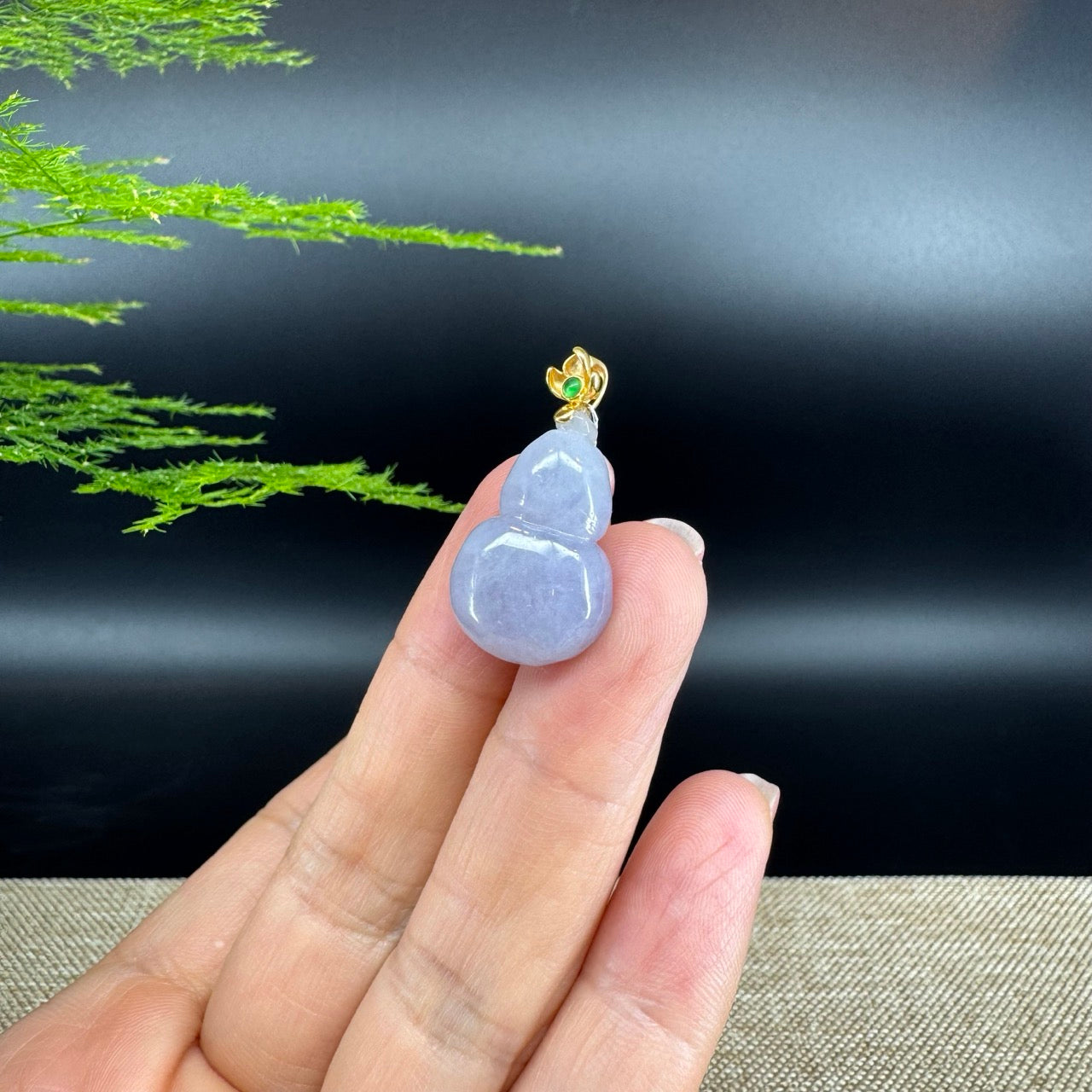 RealJade® Co. Genuine Lavender Jadeite Jade Good Luck Hulu Necklace With 18K Yellow Gold Bail