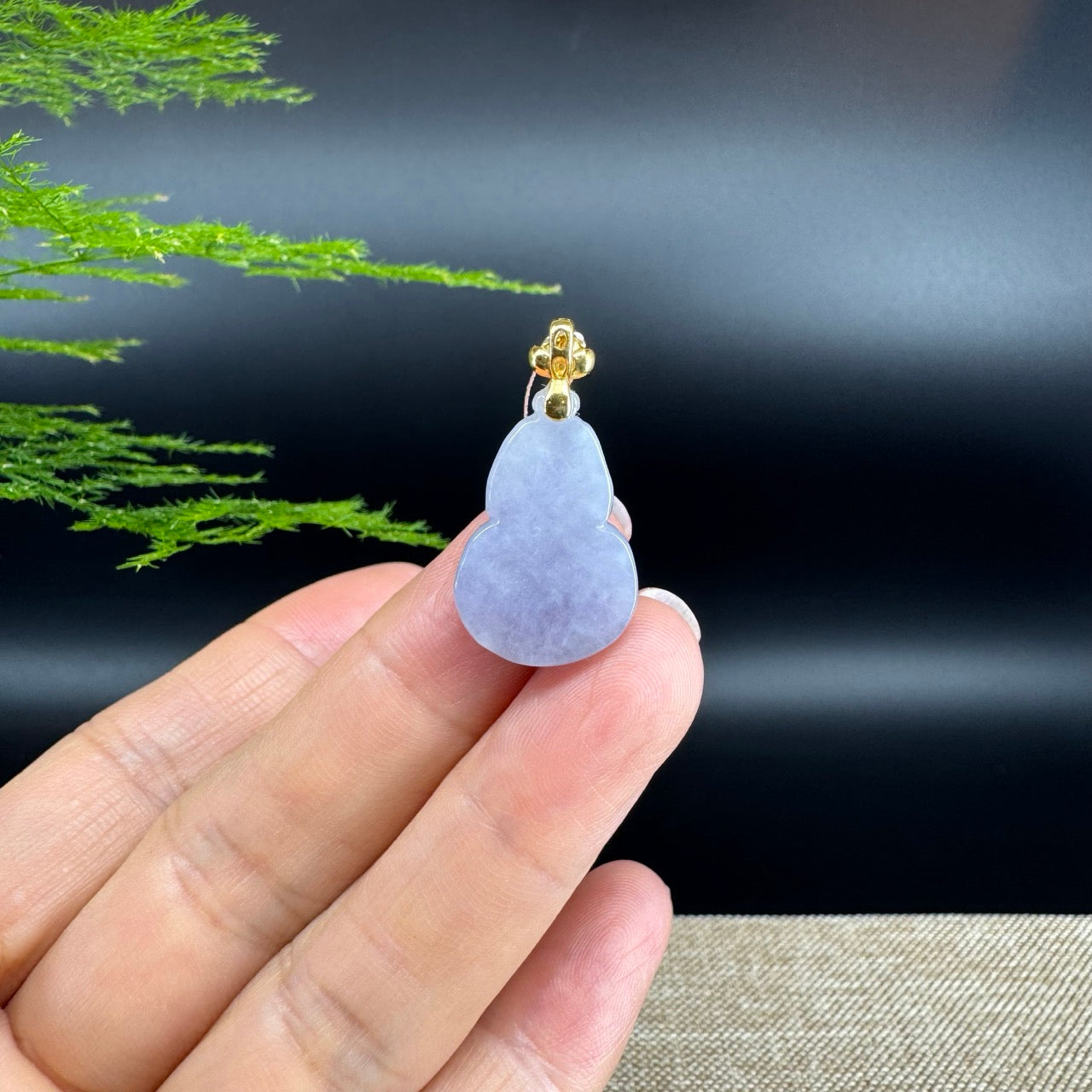 RealJade® Co. Genuine Lavender Jadeite Jade Good Luck Hulu Necklace With 18K Yellow Gold Bail