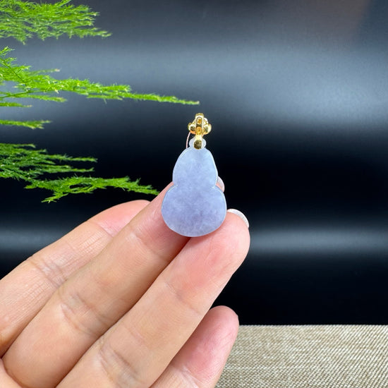 RealJade® Co. Genuine Lavender Jadeite Jade Good Luck Hulu Necklace With 18K Yellow Gold Bail