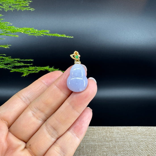 RealJade® Co. Genuine Lavender Jadeite Jade Good Luck Hulu Necklace With 18K Yellow Gold Bail