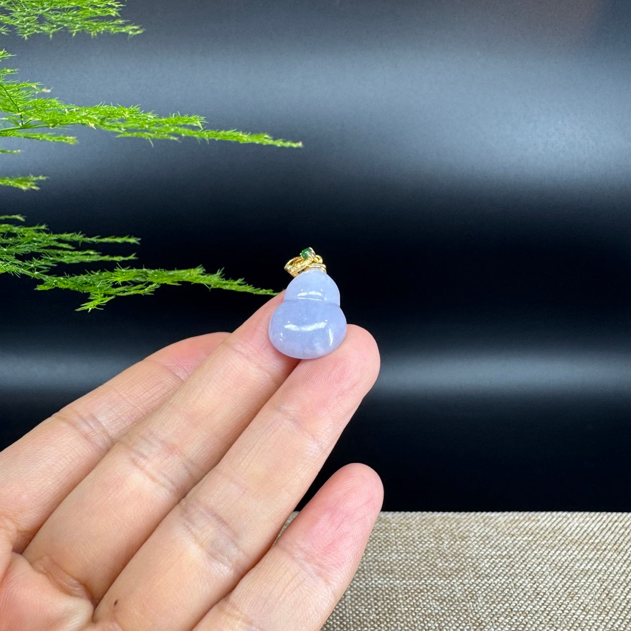 RealJade® Co. Genuine Lavender Jadeite Jade Good Luck Hulu Necklace With 18K Yellow Gold Bail