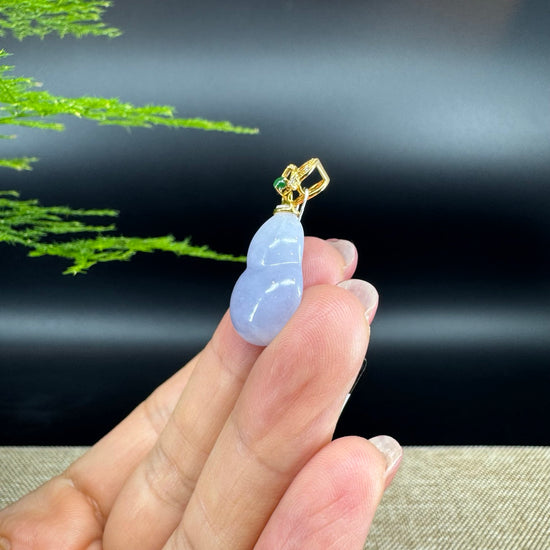 RealJade® Co. Genuine Lavender Jadeite Jade Good Luck Hulu Necklace With 18K Yellow Gold Bail