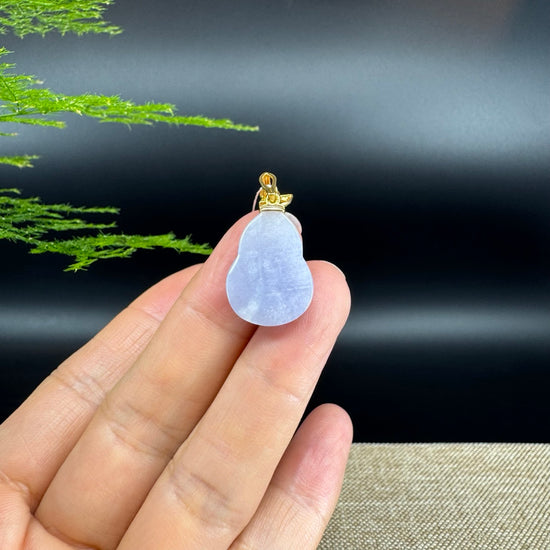 RealJade® Co. Genuine Lavender Jadeite Jade Good Luck Hulu Necklace With 18K Yellow Gold Bail