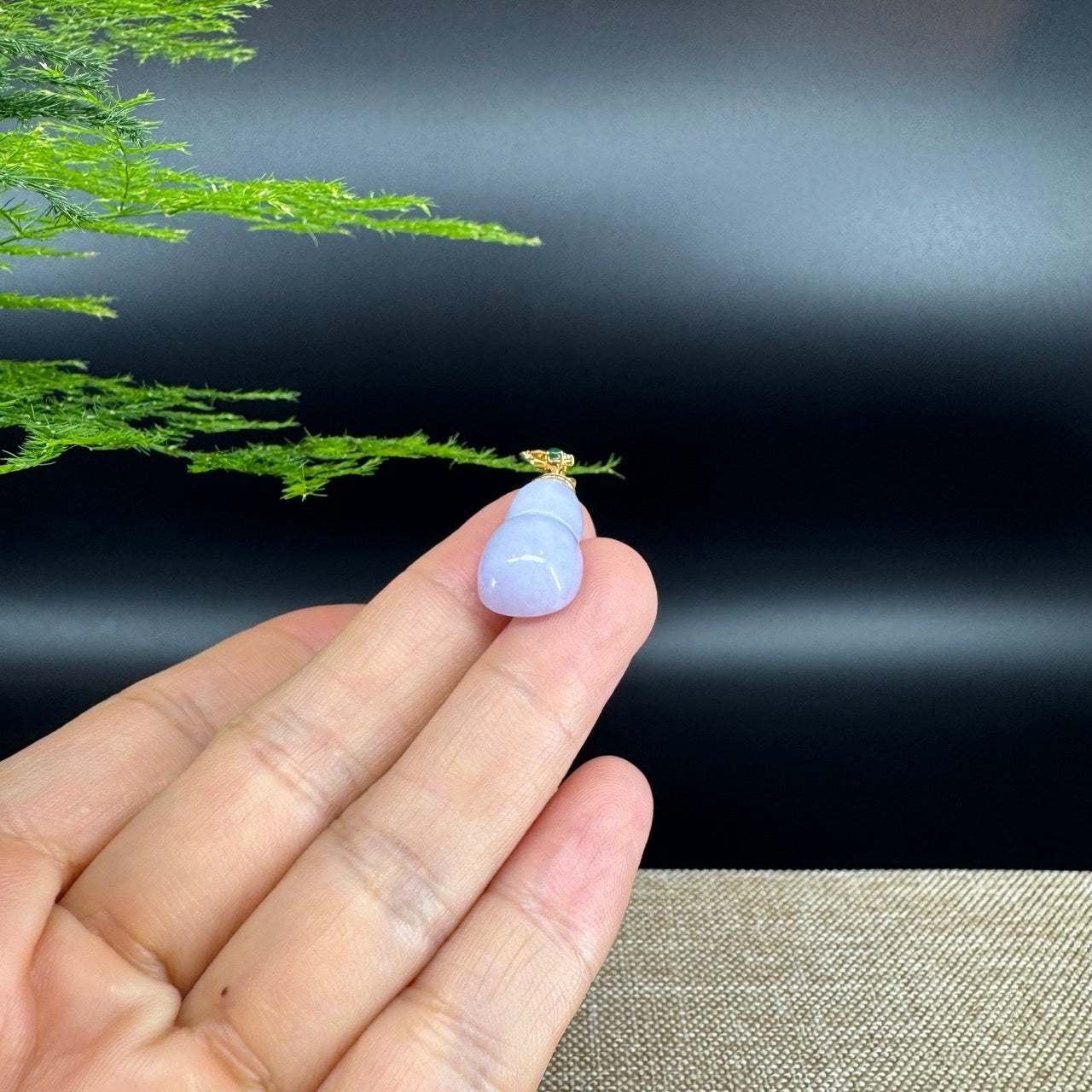 RealJade® Co. Genuine Lavender Jadeite Jade Good Luck Hulu Necklace With 18K Yellow Gold Bail