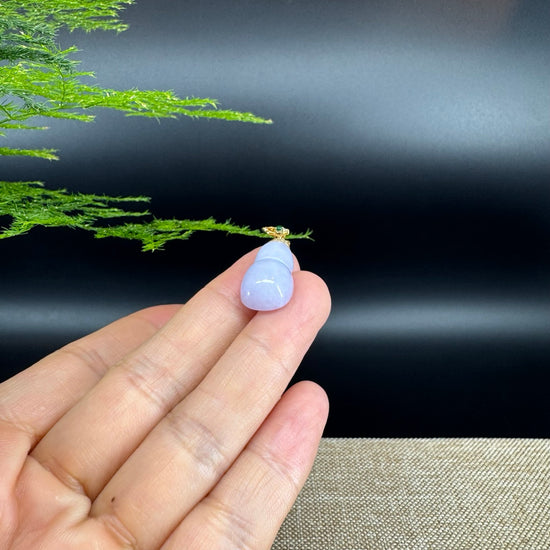 RealJade® Co. Genuine Lavender Jadeite Jade Good Luck Hulu Necklace With 18K Yellow Gold Bail