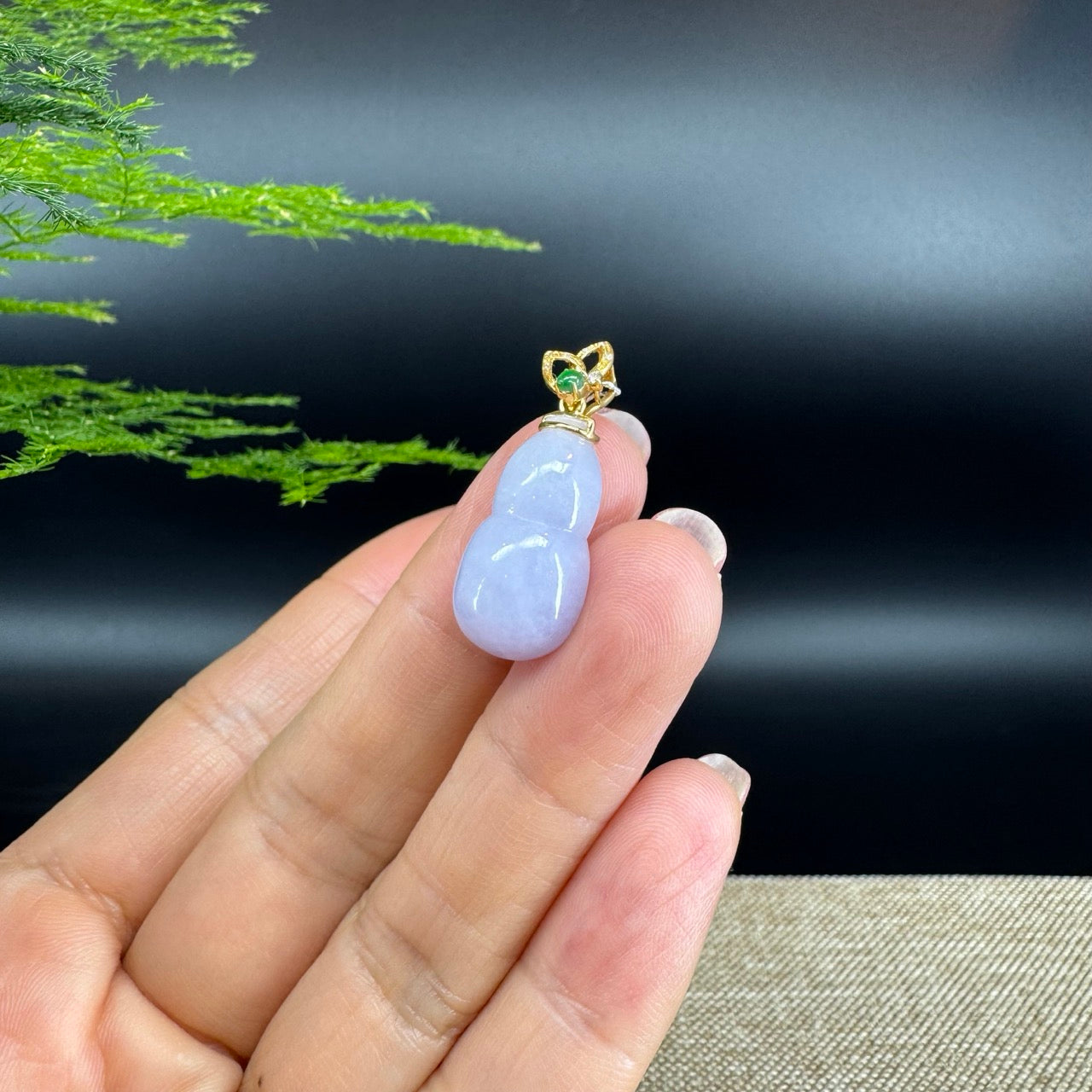RealJade® Co. Genuine Lavender Jadeite Jade Good Luck Hulu Necklace With 18K Yellow Gold Bail