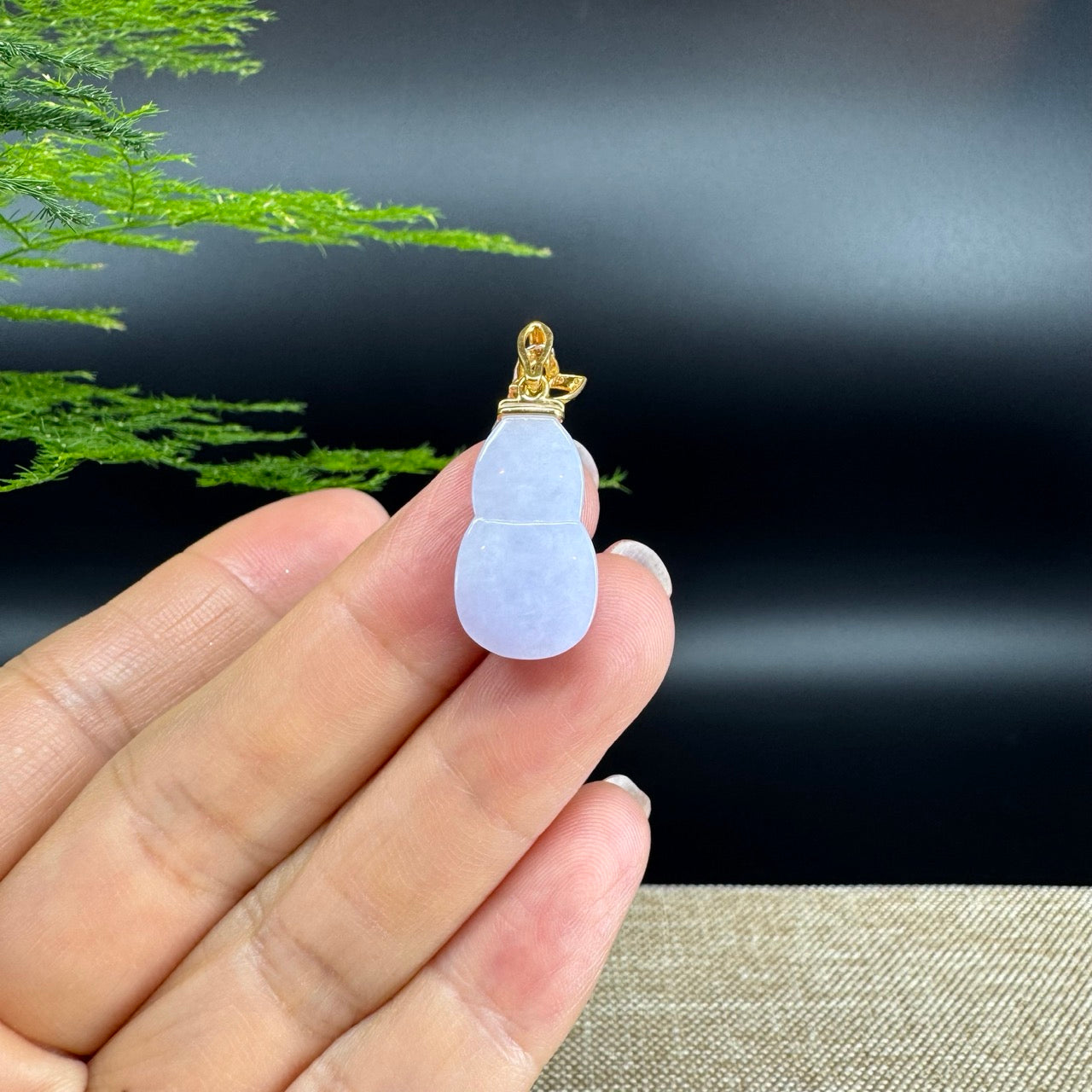 RealJade® Co. Genuine Lavender Jadeite Jade Good Luck Hulu Necklace With 18K Yellow Gold Bail