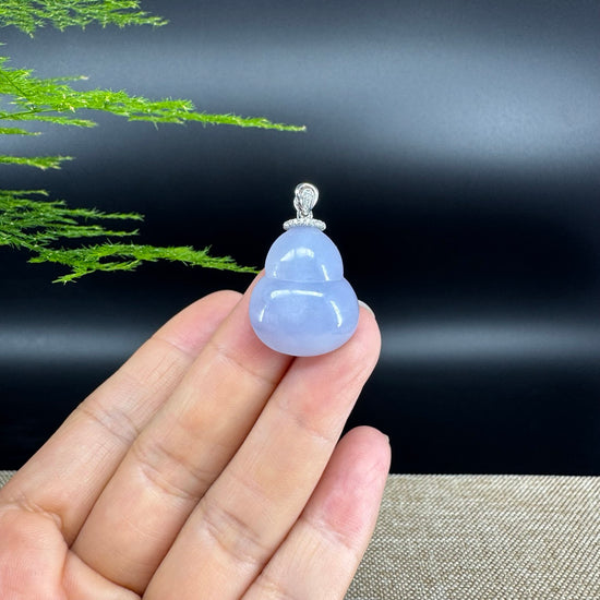 RealJade® Co. Genuine Lavender Jadeite Jade Good Luck Hulu Bottle Gourd Necklace With 18K White Gold Bail