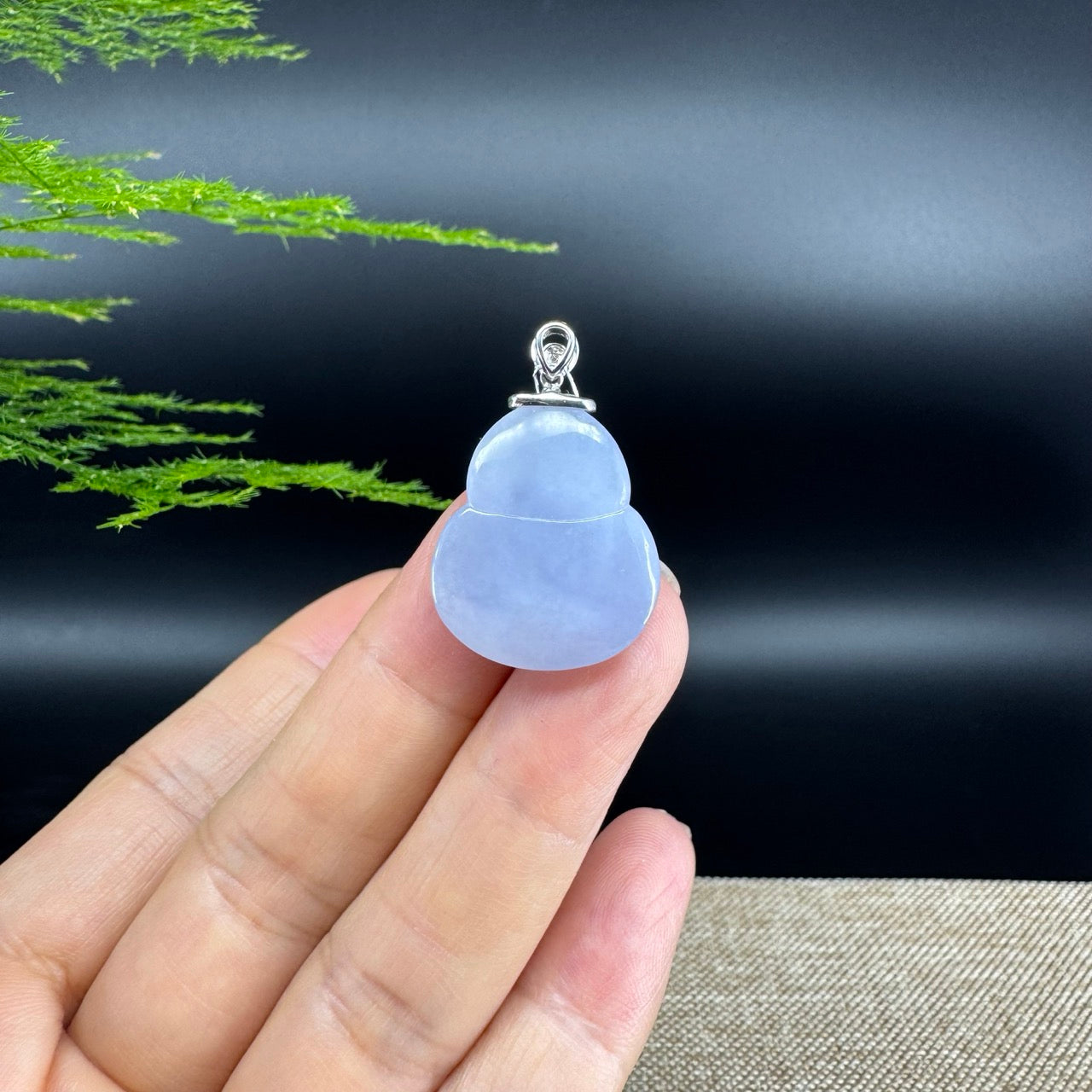 RealJade® Co. Genuine Lavender Jadeite Jade Good Luck Hulu Bottle Gourd Necklace With 18K White Gold Bail