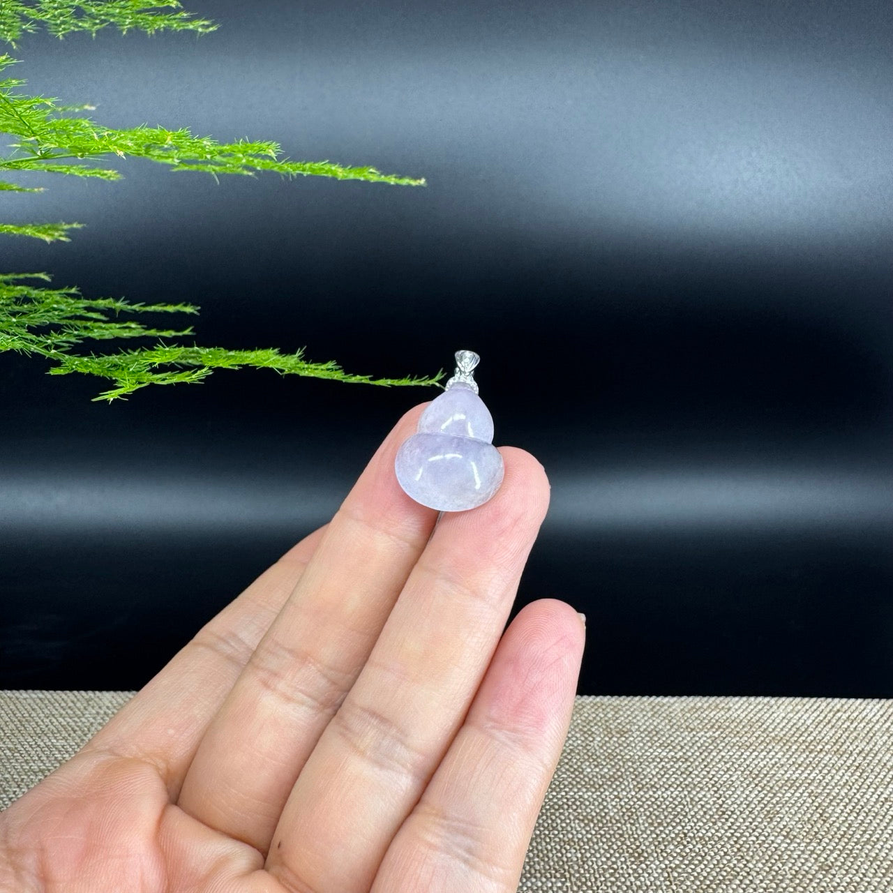 RealJade® Co. Genuine Lavender Jadeite Jade Good Luck Hulu Bottle Gourd Necklace With 18K White Gold Bail