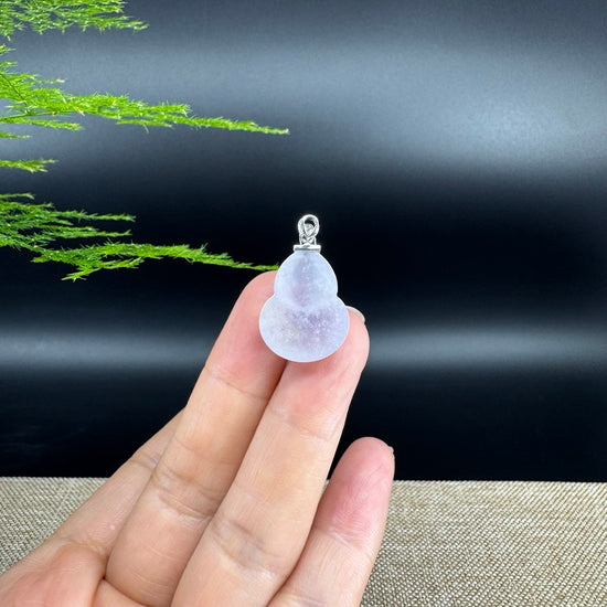RealJade® Co. Genuine Lavender Jadeite Jade Good Luck Hulu Bottle Gourd Necklace With 18K White Gold Bail