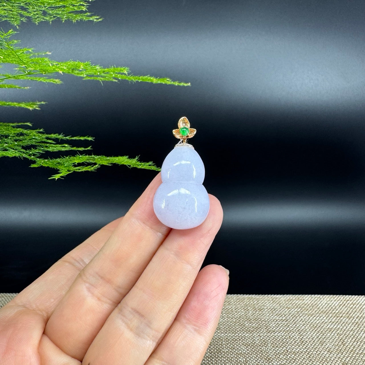 RealJade® Co. Genuine Lavender Jadeite Jade Good Luck Hulu Bottle Gourd Necklace With 18K Rose Gold Bail