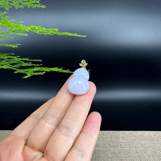 RealJade® Co. Genuine Lavender Jadeite Jade Good Luck Hulu Bottle Gourd Necklace With 18K Rose Gold Bail