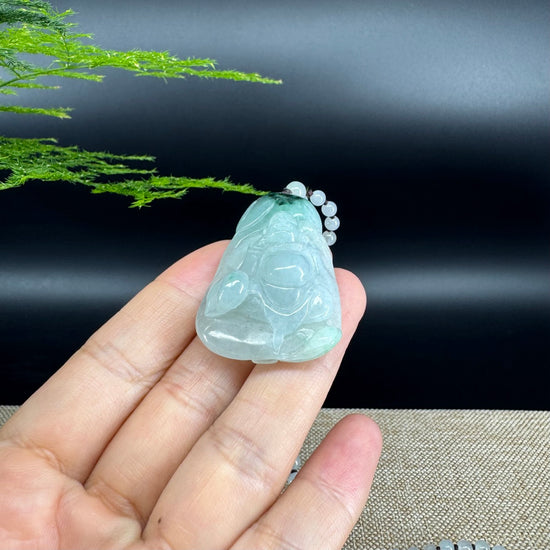 RealJade® Co.  Genuine Burmese Jadeite Jade Icy Green Happy Buddha Pendant Necklace