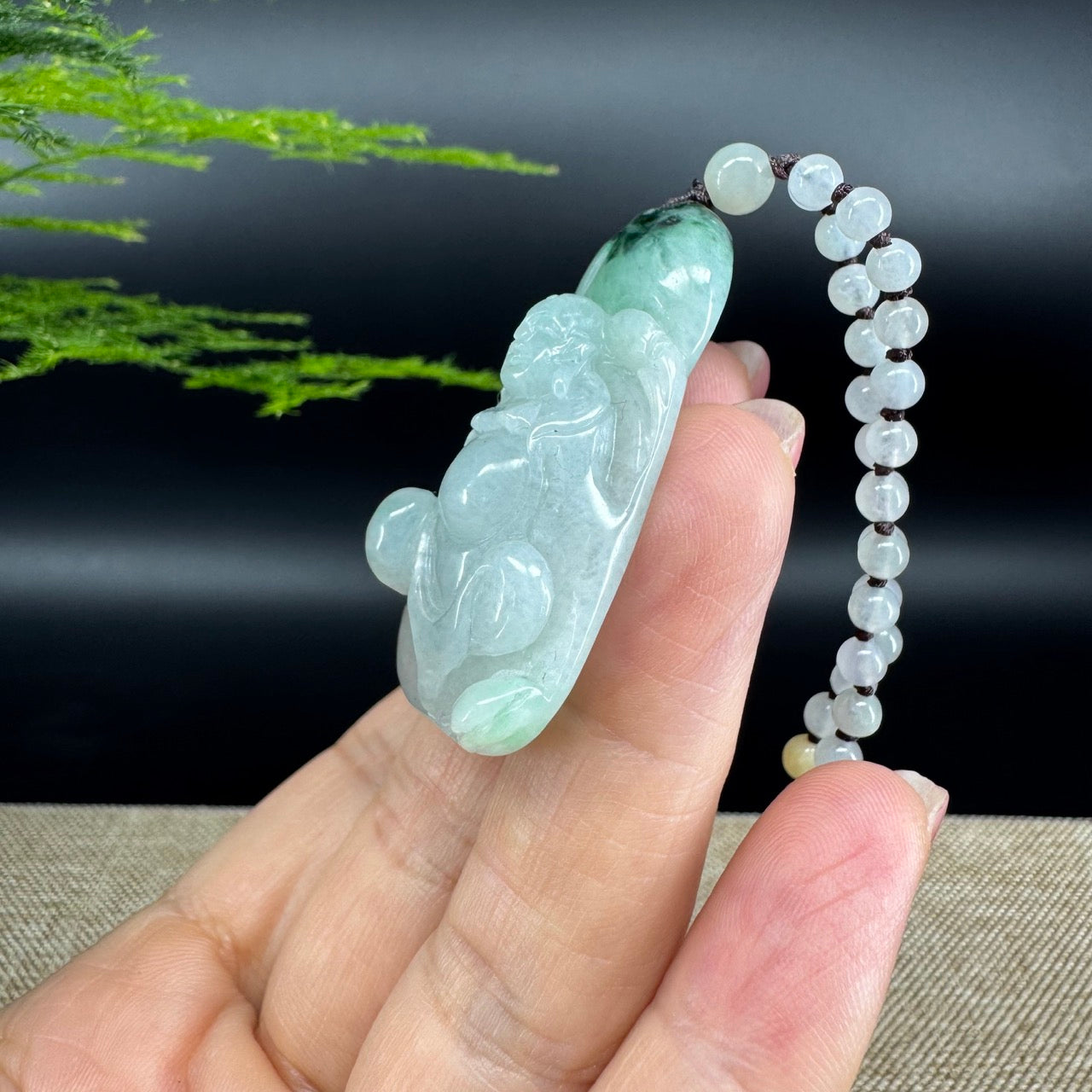 RealJade® Co.  Genuine Burmese Jadeite Jade Icy Green Happy Buddha Pendant Necklace