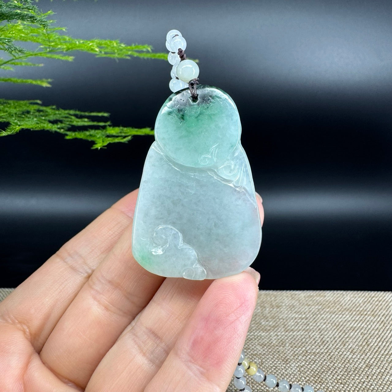 RealJade® Co.  Genuine Burmese Jadeite Jade Icy Green Happy Buddha Pendant Necklace