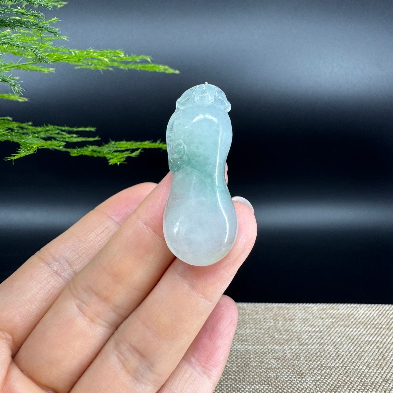 RealJade® Co.  Genuine Burmese Jadeite Jade Icy Blue Shou Tao Pendant Necklace