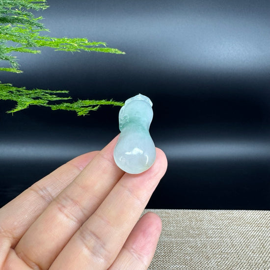 RealJade® Co.  Genuine Burmese Jadeite Jade Icy Blue Shou Tao Pendant Necklace