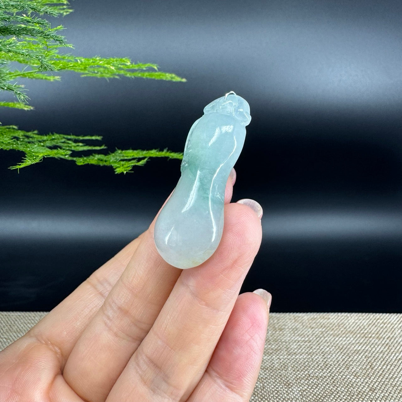 RealJade® Co.  Genuine Burmese Jadeite Jade Icy Blue Shou Tao Pendant Necklace