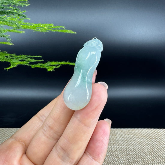 RealJade® Co.  Genuine Burmese Jadeite Jade Icy Blue Shou Tao Pendant Necklace