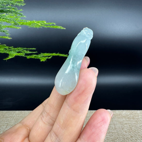 RealJade® Co.  Genuine Burmese Jadeite Jade Icy Blue Shou Tao Pendant Necklace
