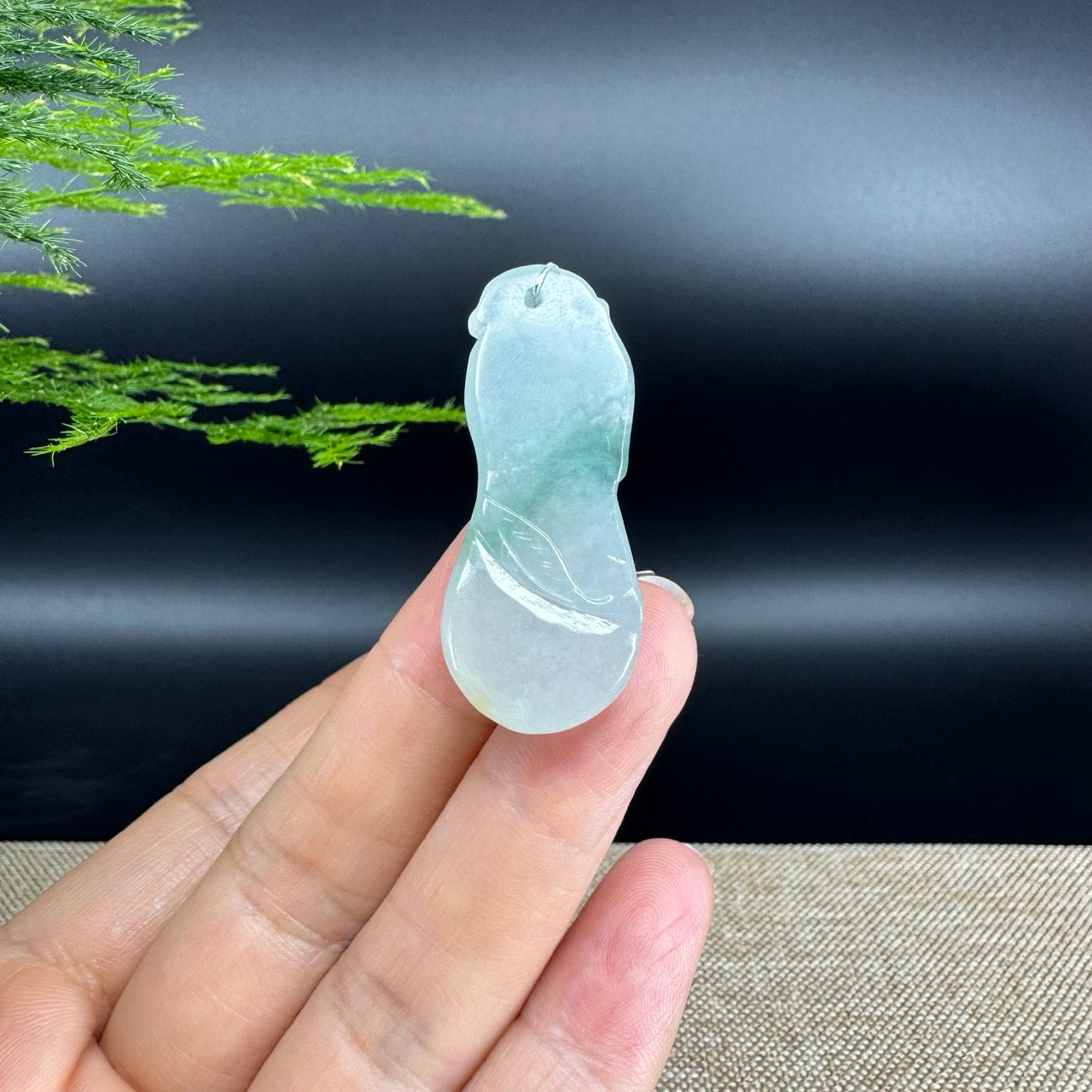 RealJade® Co.  Genuine Burmese Jadeite Jade Icy Blue Shou Tao Pendant Necklace