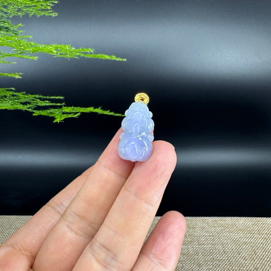 RealJade® Co. 18K Yellow Gold Genuine Lavender Burmese Jadeite Jade PiXiu Pendant Necklace