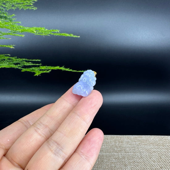 RealJade® Co. 18K Yellow Gold Genuine Lavender Burmese Jadeite Jade PiXiu Pendant Necklace