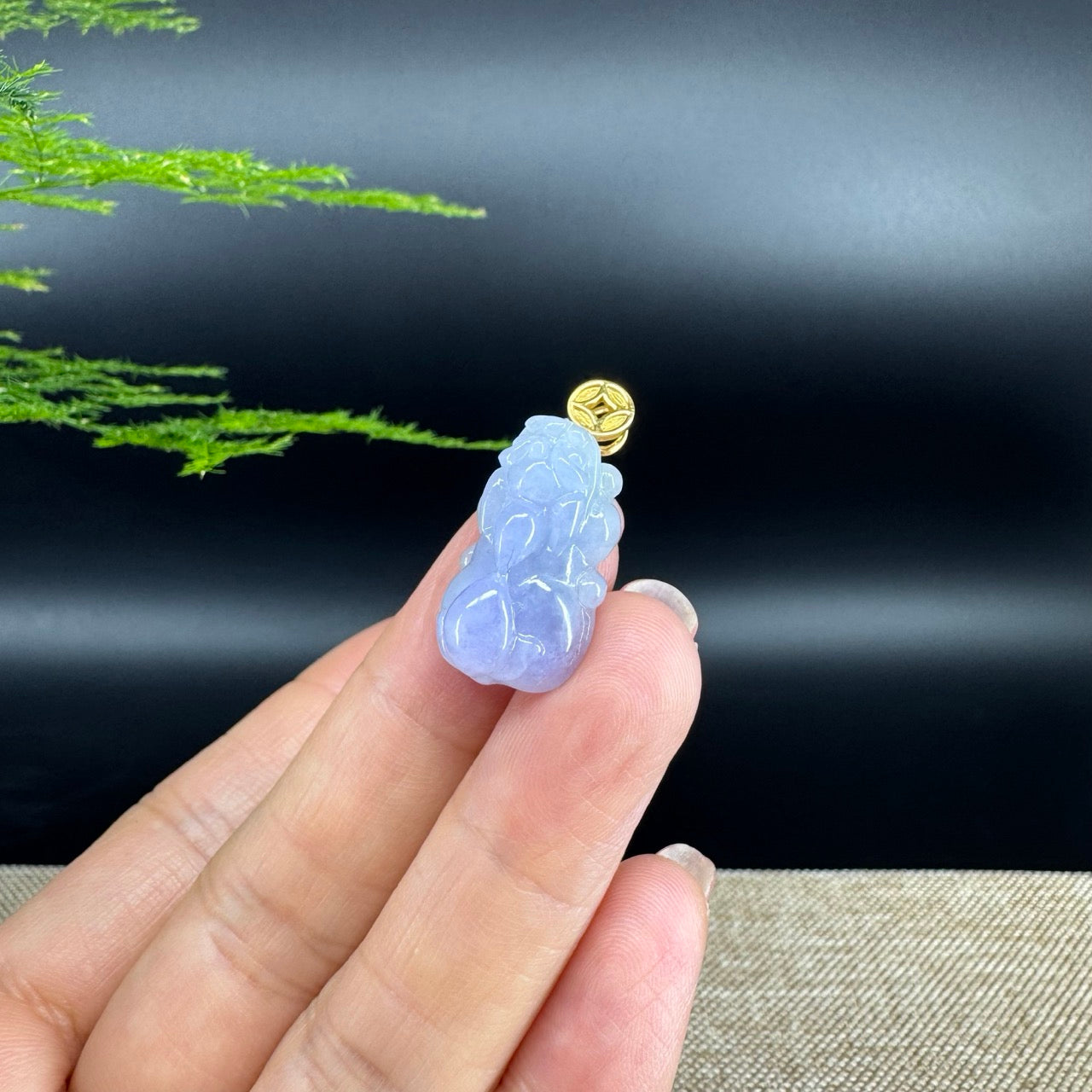 RealJade® Co. 18K Yellow Gold Genuine Lavender Burmese Jadeite Jade PiXiu Pendant Necklace
