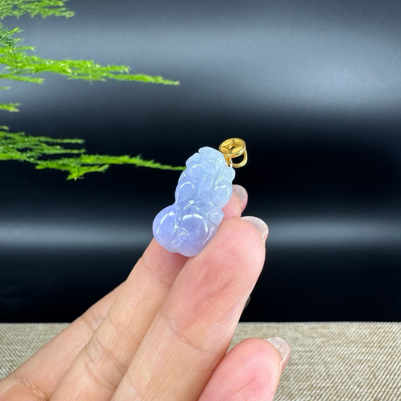 RealJade® Co. 18K Yellow Gold Genuine Lavender Burmese Jadeite Jade PiXiu Pendant Necklace