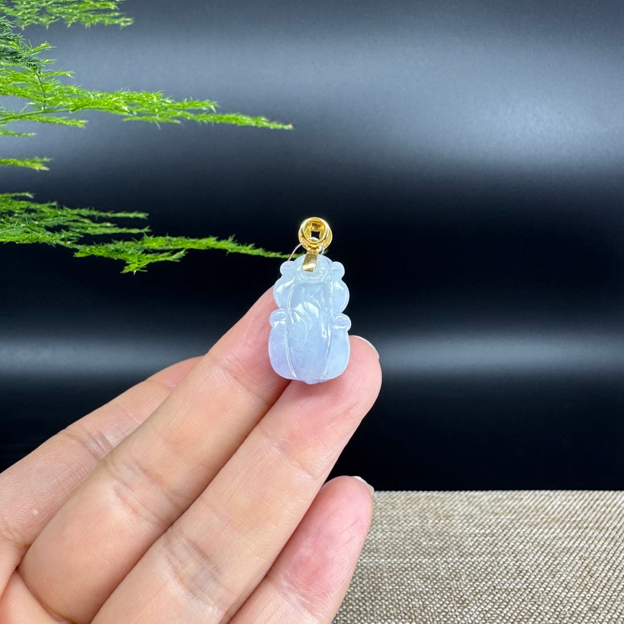 RealJade® Co. 18K Yellow Gold Genuine Lavender Burmese Jadeite Jade PiXiu Pendant Necklace