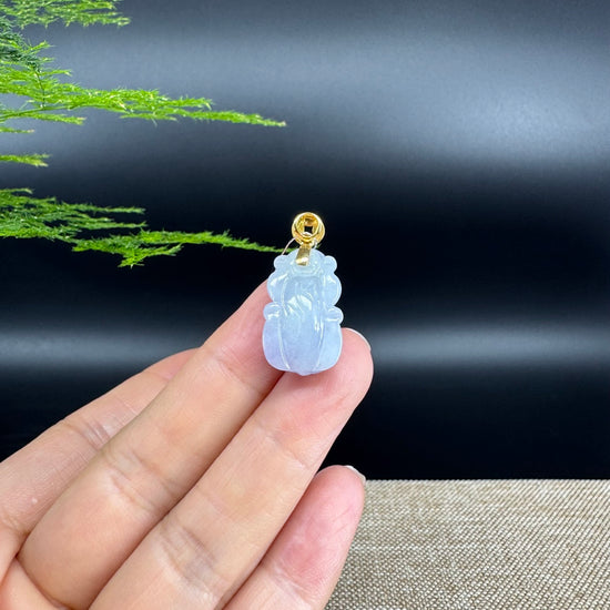 RealJade® Co. 18K Yellow Gold Genuine Lavender Burmese Jadeite Jade PiXiu Pendant Necklace