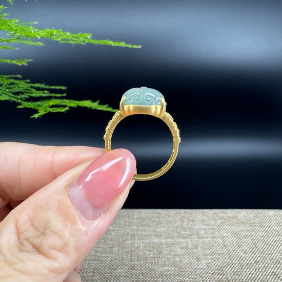 RealJade® "Signature Signet" 18K Yellow Gold Icy  Jadeite Jade Diamonds PiXiu Ring